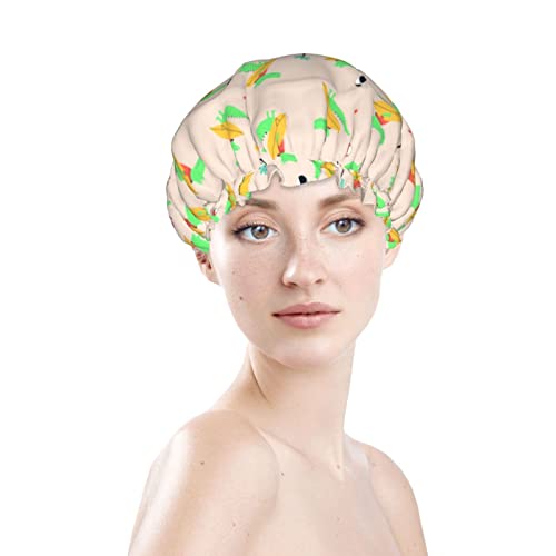 Womenените што можат да се користат затегнати капа за коса, зелена симпатична бебе алигатор двојни слоеви водоотпорна капа за бања
