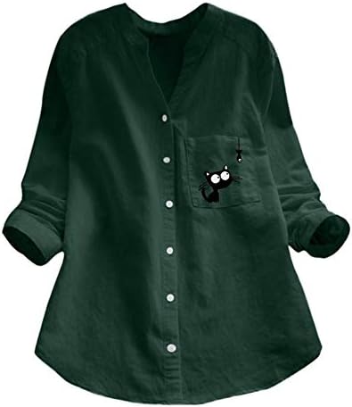 Fanteecy Women'sенски ленти копче надолу кошули со врвови на ракави на ракави против вратот Обичен работен блуз проток лабава лабава блуза