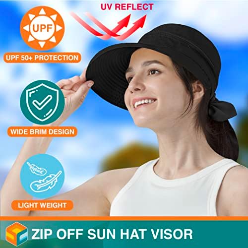 Sun Cube Women Sun Sun Hat upf 50+, zip Off Sun Hat Visor, Ponytail Sun Stefter Protection Protect