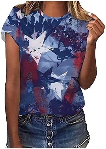 4 -ти јули женски американско знаме за печатење кошули од САД, Денот на независноста на САД, маица врвови на американско знаме starвезда шарена облека
