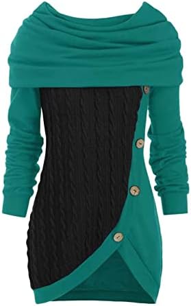 Женски долги ракави врвови симпатични асиметрични џемпери од туника, обичен квадратен врат лесен пуловер џемпер