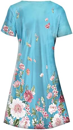 Обичен летен фустан, Ress for Women Cute Floral краток ракав против вратот, лесен лабав вклопен фустан од плажа, мини фустан маица