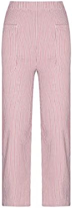 Panенски шарени памучни постелнина панталони обични широки нозе палацо исечени панталони Бохо салон капри панталони со џебови