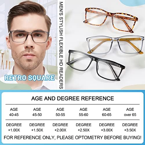 Маре Азуро Големи очила за читање мажи Флексибилни квадратни читатели 1.0 1,25 1,5 1,75 2.0 2.25 2.5 2.75 3.0 3.5 4.0 5.0 6.0