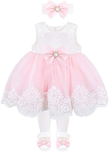 Taffy девојче новородено розово извезено украсено фустан за фустани од принцеза 6 парчиња Делукс сет