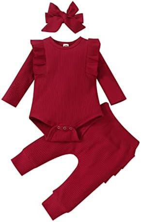 Vivifayee новородени девојчиња облека облеки облеки за новороденче ромпер панталони со долги ракави поставени 3 парчиња