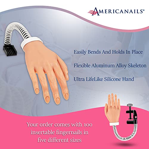 Americanails Realictech Ultra LifeLike Silicone Practice Rand со флексиарм за акрилни нокти - алатка за обука за технологија за