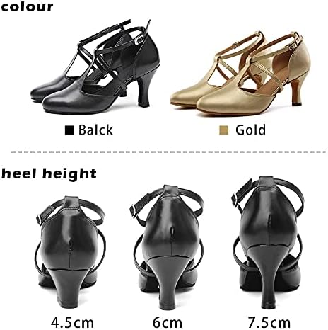 Tinrymx модерни чевли за танцување жени затворени пети Т-лента за салони Танго Волц Фокстрот професионални чевли за танцување, САД 7