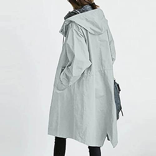 Зимски палта Cotecram за жени плус големина обична долга рововна палто мода качулка за ветерници за надворешни работи со џебови со џебови