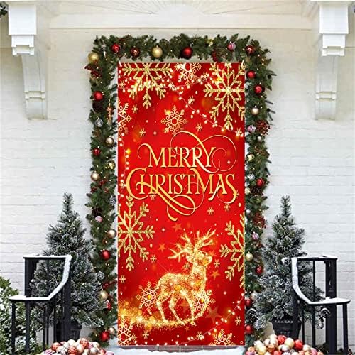Божиќни Украси Покривка На Вратата, Црвен Сјај Среќен Божиќ Ирваси Елен Врата Знак Банер, Голема Ткаенина Божиќ Партија Украси Позадина