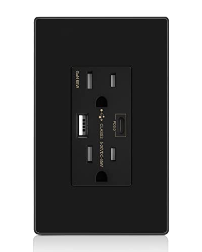 Amerisense GAN 65W 6Amp 2-ПОРТА USB Ѕид Излез, 15 Засилувач-Отпорни Сад со 1 USB Тип C &засилувач; 1 Тип На Порта, USB Полнач ЗА USB-C Лаптоп/iPhone/Samsung/LG,UL Наведени, Црна