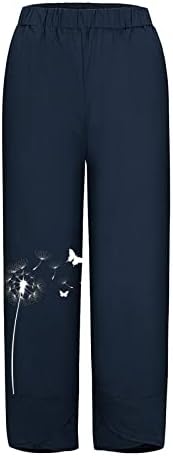 Летни постелнини панталони за жени со висока половината памучна постелнина Харем панталони цветни печати широки палацо џемпери