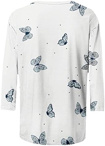 Атлетски жени Обични модни печатење на пеперутка од вратот три четвртина ракави врвови маички блузи маички врвови и врвови и
