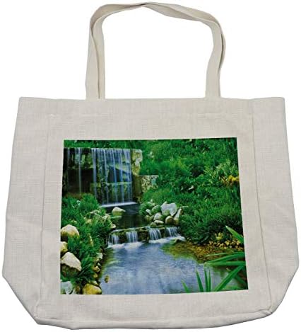 Торба за купување на природата Амбесон, водопад што тече по карпите зеленило каскада во сликата на шумската долина, еколошката торба за еднократна