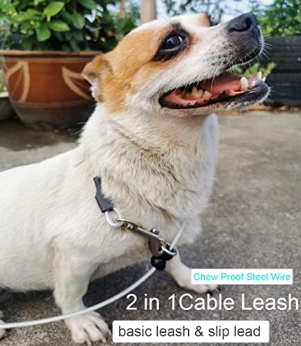 Мицичен кабел Лизгајте олово за кучиња поводник 4/6 ft, џвакајте доказ за челична жица за кучиња со рефлексивна мека најлон рачка за почетнички
