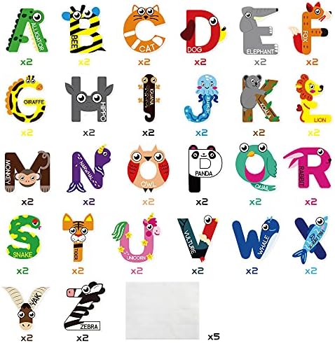 Beyumi 52pcs животински азбуки исечоци ABC букви за учење картички Образовни материјали Дома предучилишна училница за декорирање Билтен