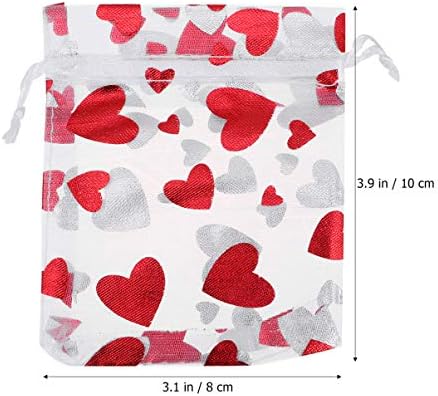 Kesyoo mesh luctring торба 50 парчиња органза торба за подароци црвено срце чиста бонбони торбички за свадбени венчавки за венчавки, третирајте