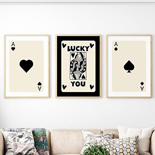 3 парчиња покер уметност кралица на срцата Аце на лопати играње картички постери за игра соба естетска среќа ти покер платно wallид