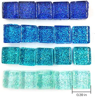Мозаиктили за занаети сина разновидна боја 320 парчиња стакло сјај мозаик за резерви на парчиња плоштад квадратен облик 0,4х0,4