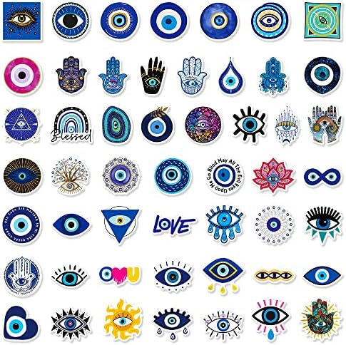 Налепници со злобни очи од 50 парчиња, винил водоотпорни сини очи декларации за шишиња со вода Скејтборд за естетика естетика за
