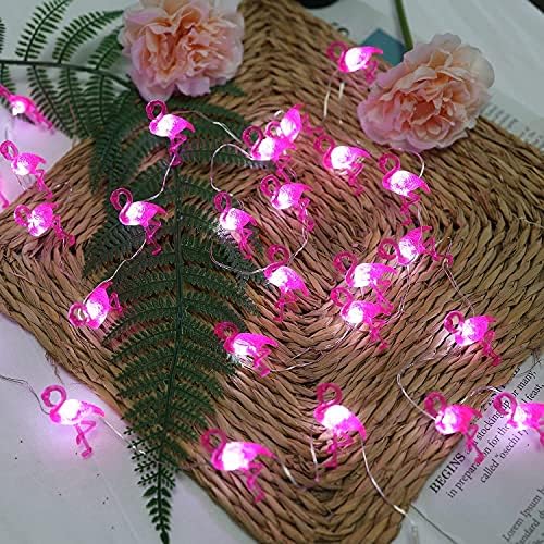 Flamingo Decor String Lights, светла за украси на теми на плажа за Божиќни украси, далечински 10 ft 30 LED диоди со батерија и USB приклучок