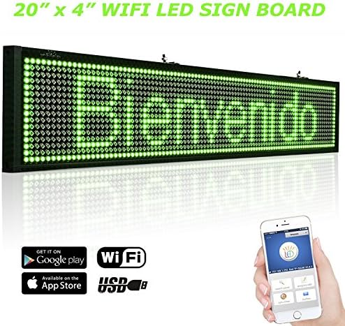 Leadleds 20 инчи зелена LED дисплеј табла, WiFi и USB програмабилен LED знак за движење за продавница, канцеларија, бизнис