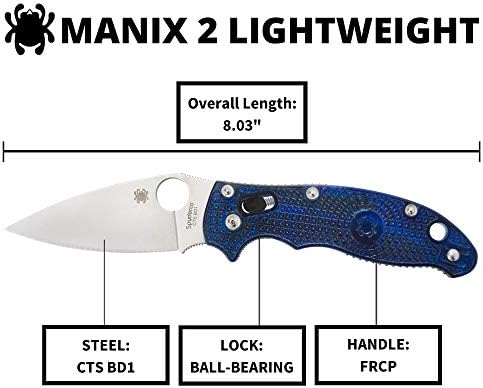 Spyderco Manix 2 Лесен Нож Со Потпис со 3,37 CTS BD1 Челично Сечило и Проѕирна Сина РАЧКА FRCP - C101pbl2