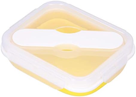 Силиконска изолација кутија PLPLAAOO 600ml со лажица вилушка, преносна кутија Бенто, 6,2 x 5,2 x 2,6 во термичка кутија за ручек,