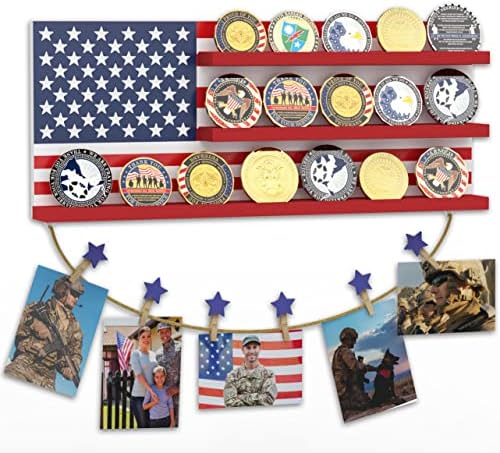 Американско знаме Воен предизвик монети и фотографии на екранот, цврсто дрво 3 реда 3 редови, монтирани армиски монети за колекционерски решетки,