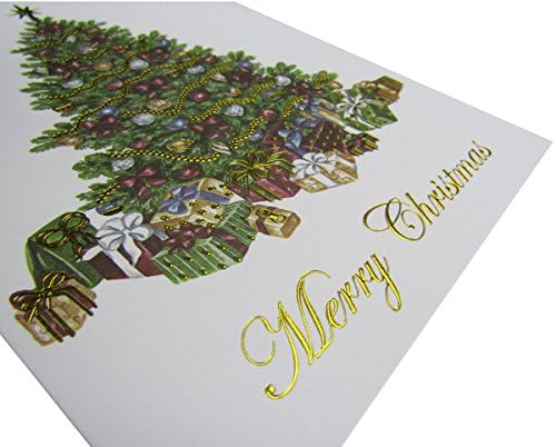 Премиум Божиќни картички - 20 пакувања - Традиционална елка со злато врежана фолија и постелнина - 20 картички за одмор во тешка