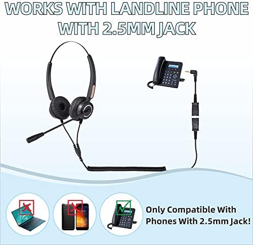 Телефонски слушалки на Suifdu 2.5 mm со микрофон и брзо исклучување на бучава, телефонски слушалки за Panasonic VTech Uniden Cisco Grandstream
