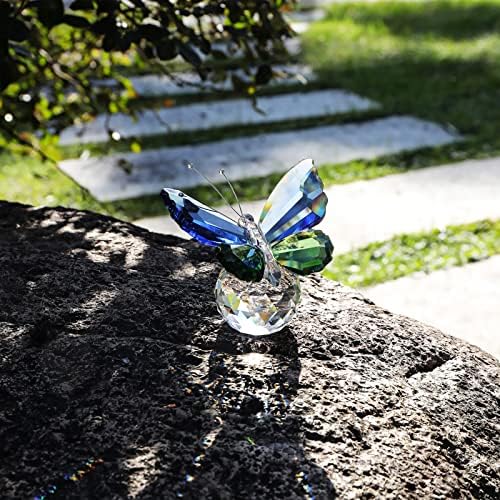 Лонгсенг - Од 2001 година - Кристална пеперутка фигура со топка база кристали кои летаат сини зелени пеперутки колекционери фигурини