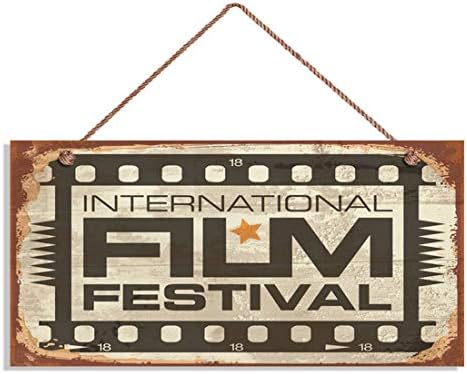 Знак на ретро филмски фестивал, рустикален декор, кино -украс, знак 5 x 10, wallидна плакета, меѓународен филм, знаци