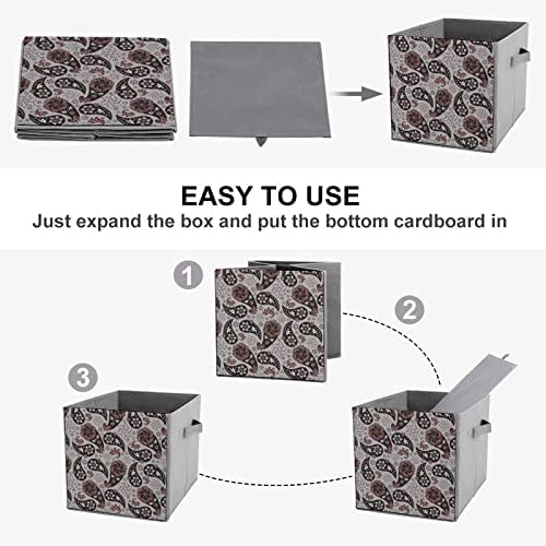 Paisley Шема Преклопливи Канти За Складирање Печатење Ткаенина Коцка Корпи Кутии Со Рачки За Облека Играчки, 11x11x11