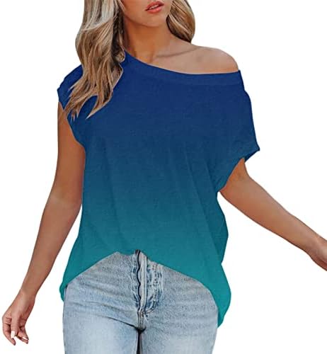 Xiloccer преголеми маици за жени за жени обични кратки ракави од рамо преголема маица на отворено мека основна туника