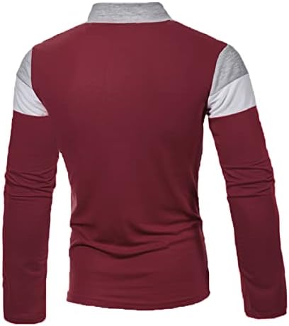 Обични полови кошули на Вокачи Машки, 2022 Менс Долги ракави со долги ракави, во боја на крпеница, маичка, тенок, фит кошула за голф за