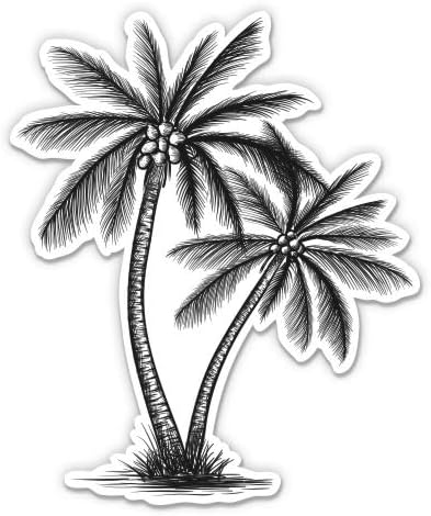 Тропски стил на цртање на островот палми, 3 налепница за винил - за телефон со шише со вода за лаптоп - водоотпорен деклариран