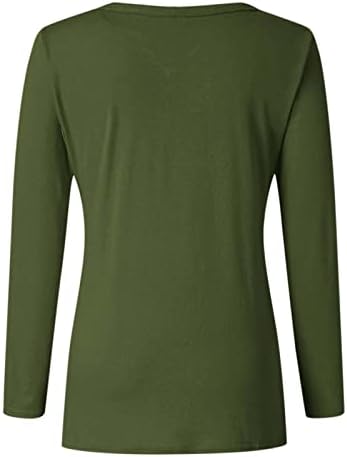 Армиски вар зелена есен летен долг ракав врвна кошула за дами облека мода против вратот памук графички случајна маичка на Денот на вineубените