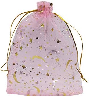 Анкирол 100 парчиња Торби За Органза Месечина И Ѕвезди Бебешки Туш Чанти За Накит Торби За Подароци За Бонбони Со Златна Линија Торбички