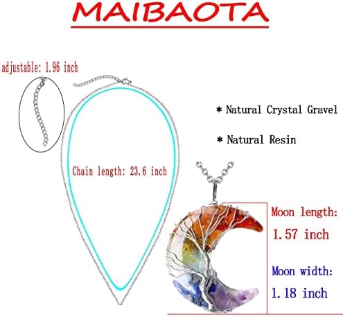 Maibaota Tree of Life Wire завиткана 7 ѓердан од полумесечина од Чакра и 8мм 7 Чакра лава карпест камен нараквици за истегнување