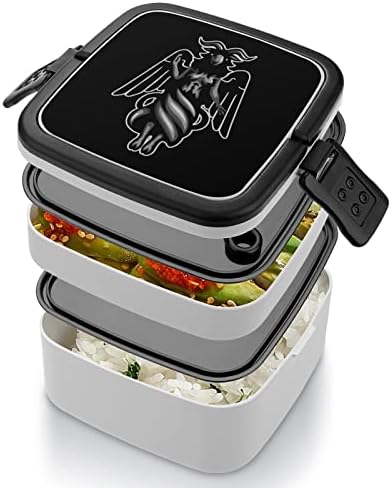 Сатана ѓавол коза кутија за ручек преносен двослоен бенто кутија со голем капацитет контејнер со контејнер за храна со лажица со лажица