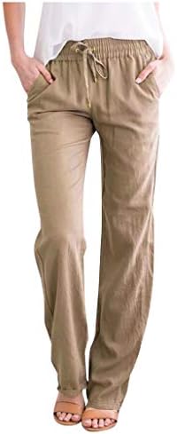 Памучни Ленени Панталони За Жени, Врвки За Влечење Еластични Летни Јога Палацо Панталони Со Висок Струк Удобни Модни Панталони Со