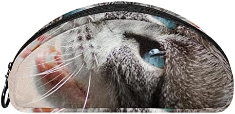 Тбуобт Торба За Шминка Патување Козметичка Торбичка Торбичка Чанта Чанта Со Патент, Животни Мачка Со Сини Очи