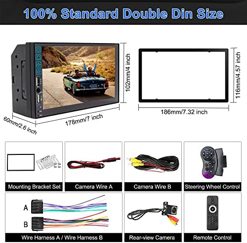 Двоен Дин Автомобил Стерео Со Гласовна Контрола Apple Carplay&засилувач; Android Auto, Mp5 Плеер со 7 Инчен ДОПИР HD Капацитивен Екран, Огледало