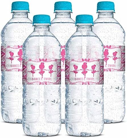 Танц и вртеж розова балерина роденден со тематски водоотпорни налепници за шише со вода 20 завиткувани околу етикетите со големина 1,75