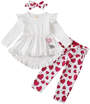 Ноубео дете бебе девојче Денот на в Valentубените на Денот на в Valentубените, ракав, фустан од кошула од кошула, срце, пунџа поставени
