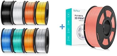 Sunlu 250G PLA Silk Filament 1,75мм пакет и PLA Meta 3D филамент за печатач розова, димензионална точност +/- 0,02 mm, 0,25 kg spool, 8 ролни,