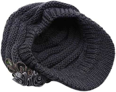 Ц-САД жени зимско топло плетено капаче за капчиња за визир со цветниот акцент