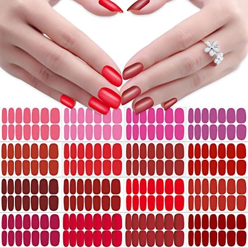 Jerclity 224 парчиња 16 листови црвени цврсти ленти за нокти во боја нокти за жени за жени розови нокти полски ленти самолепливи налепници