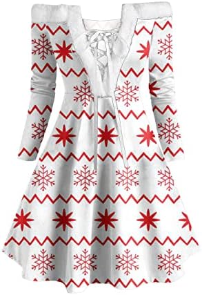 Мргиинри грди Божиќни фустани за жени обични 2022 година со долги ракави крпеница надвор од рамото колено должина Божиќ елегантен партиски фустан